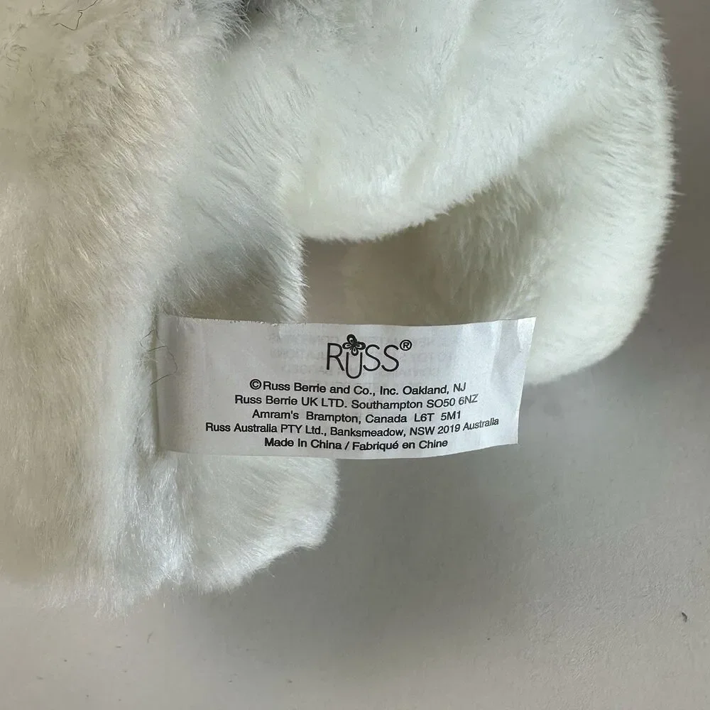 Russ Berrie Marshmallow Dog Plush Stuffed Animal White & Black Soft 9